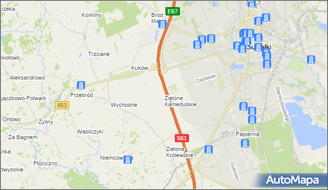 mapa Zielone Kamedulskie, Zielone Kamedulskie na mapie Targeo