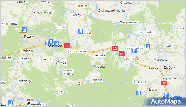 mapa Zielonka gmina Gielniów, Zielonka gmina Gielniów na mapie Targeo