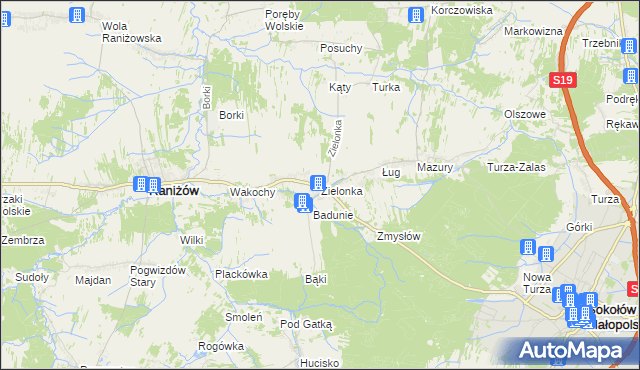 mapa Zielonka gmina Raniżów, Zielonka gmina Raniżów na mapie Targeo