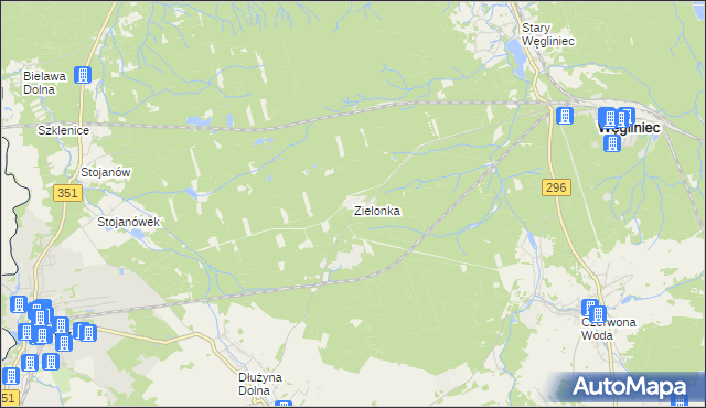 mapa Zielonka gmina Węgliniec, Zielonka gmina Węgliniec na mapie Targeo