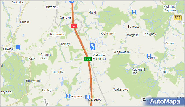 mapa Zielonka Pasłęcka, Zielonka Pasłęcka na mapie Targeo