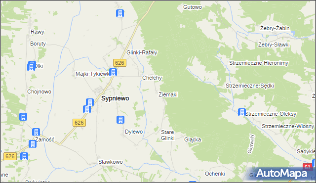 mapa Ziemaki gmina Sypniewo, Ziemaki gmina Sypniewo na mapie Targeo