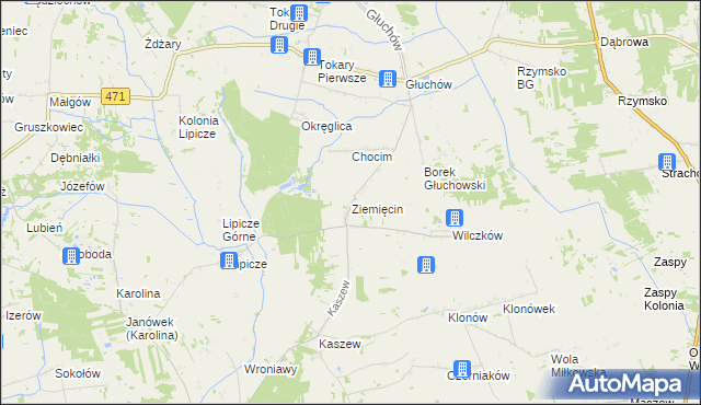 mapa Ziemięcin gmina Goszczanów, Ziemięcin gmina Goszczanów na mapie Targeo