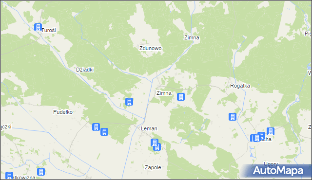 mapa Zimna gmina Turośl, Zimna gmina Turośl na mapie Targeo