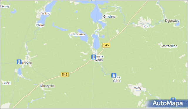 mapa Zimna Woda gmina Nidzica, Zimna Woda gmina Nidzica na mapie Targeo