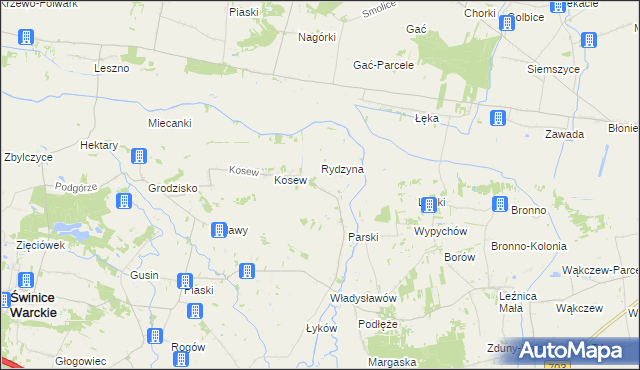 mapa Zimne gmina Świnice Warckie, Zimne gmina Świnice Warckie na mapie Targeo