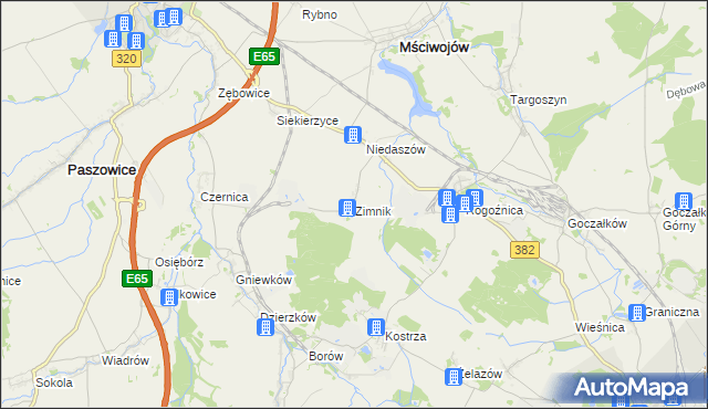 mapa Zimnik gmina Mściwojów, Zimnik gmina Mściwojów na mapie Targeo