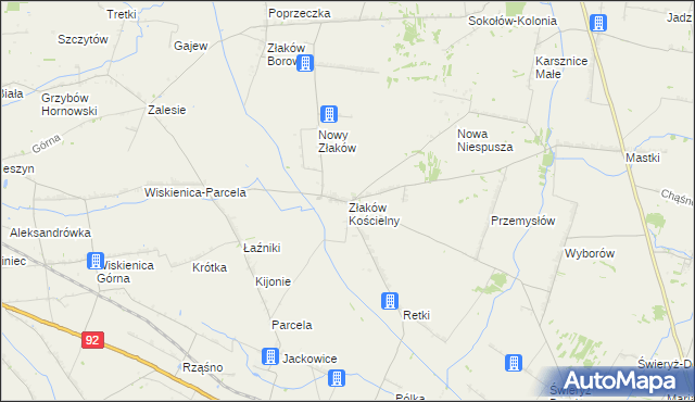 mapa Złaków Kościelny, Złaków Kościelny na mapie Targeo