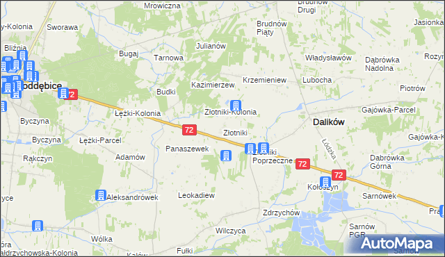 mapa Złotniki gmina Dalików, Złotniki gmina Dalików na mapie Targeo