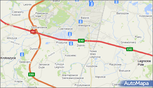 mapa Złotniki gmina Krotoszyce, Złotniki gmina Krotoszyce na mapie Targeo