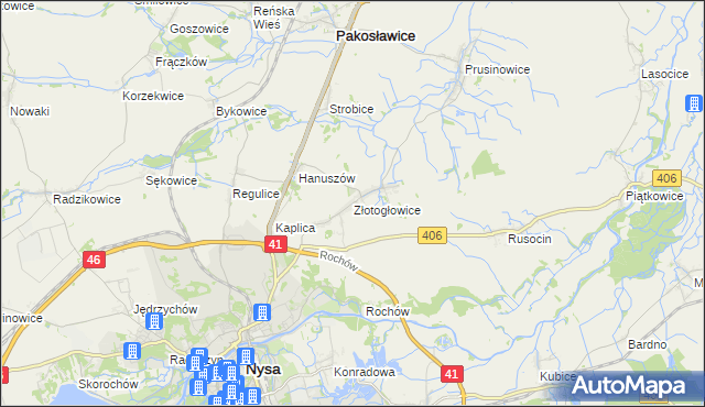 mapa Złotogłowice, Złotogłowice na mapie Targeo