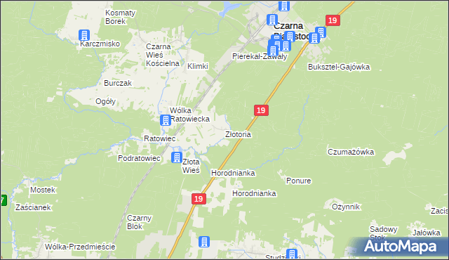 mapa Złotoria gmina Czarna Białostocka, Złotoria gmina Czarna Białostocka na mapie Targeo