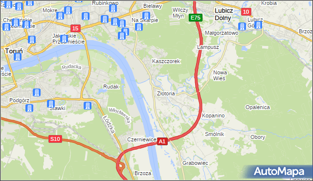 mapa Złotoria gmina Lubicz, Złotoria gmina Lubicz na mapie Targeo