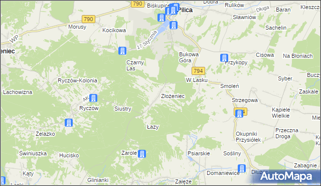 mapa Złożeniec, Złożeniec na mapie Targeo