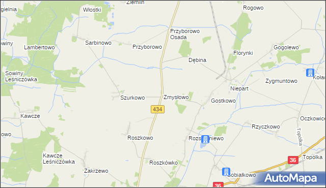 mapa Zmysłowo gmina Miejska Górka, Zmysłowo gmina Miejska Górka na mapie Targeo