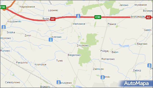 mapa Zmysłowo gmina Środa Wielkopolska, Zmysłowo gmina Środa Wielkopolska na mapie Targeo