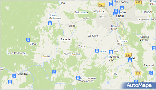 mapa Żochy gmina Kosów Lacki, Żochy gmina Kosów Lacki na mapie Targeo