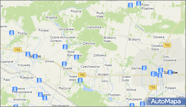 mapa Zofiówka gmina Gnojno, Zofiówka gmina Gnojno na mapie Targeo