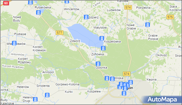 mapa Zofiówka gmina Łąck, Zofiówka gmina Łąck na mapie Targeo