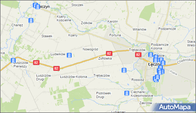 mapa Zofiówka gmina Łęczna, Zofiówka gmina Łęczna na mapie Targeo