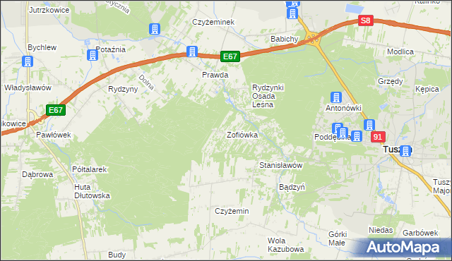 mapa Zofiówka gmina Tuszyn, Zofiówka gmina Tuszyn na mapie Targeo