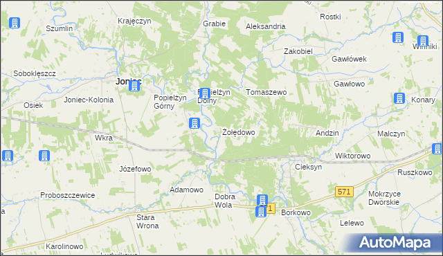 mapa Żołędowo gmina Nowe Miasto, Żołędowo gmina Nowe Miasto na mapie Targeo