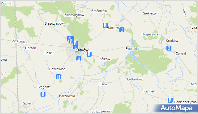 mapa Żółków gmina Żerków, Żółków gmina Żerków na mapie Targeo