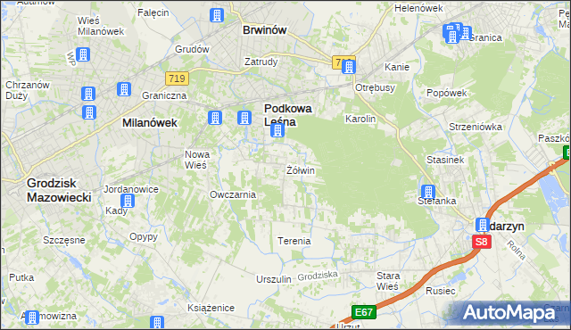 mapa Żółwin gmina Brwinów, Żółwin gmina Brwinów na mapie Targeo