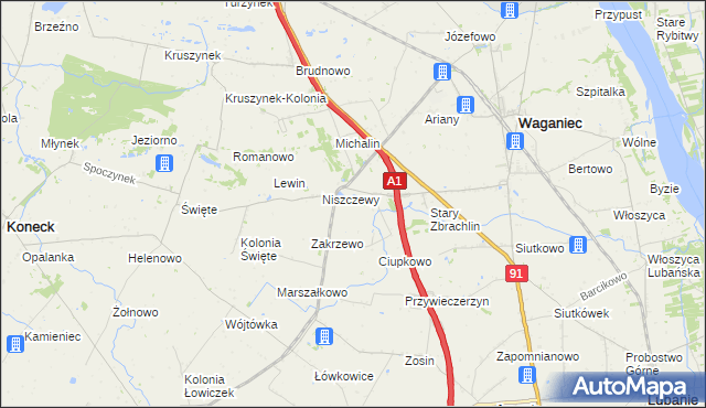 mapa Zosin gmina Waganiec, Zosin gmina Waganiec na mapie Targeo