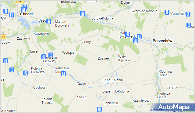 mapa Zosinek gmina Chodel, Zosinek gmina Chodel na mapie Targeo