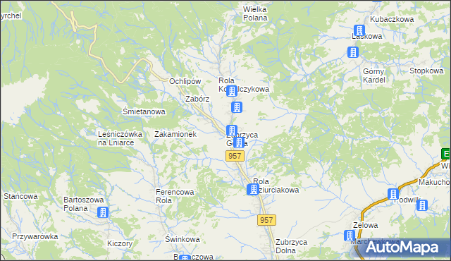 mapa Zubrzyca Górna, Zubrzyca Górna na mapie Targeo