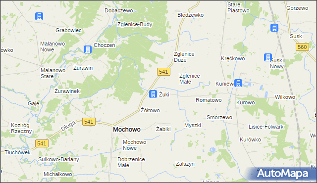 mapa Żuki gmina Mochowo, Żuki gmina Mochowo na mapie Targeo