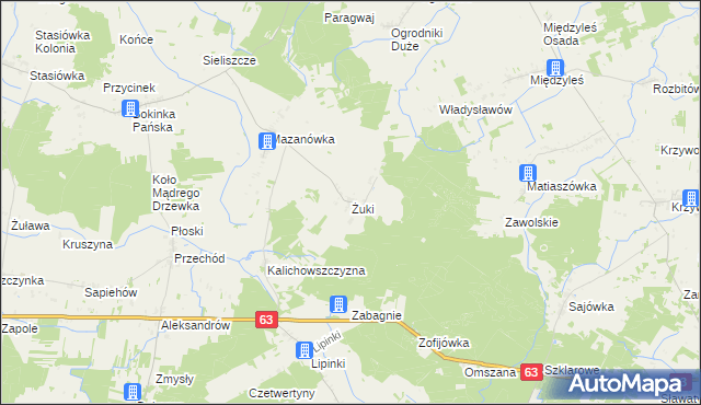 mapa Żuki gmina Tuczna, Żuki gmina Tuczna na mapie Targeo