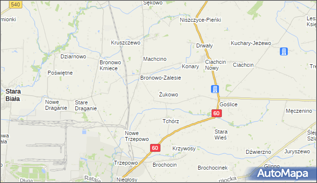 mapa Żukowo gmina Bielsk, Żukowo gmina Bielsk na mapie Targeo