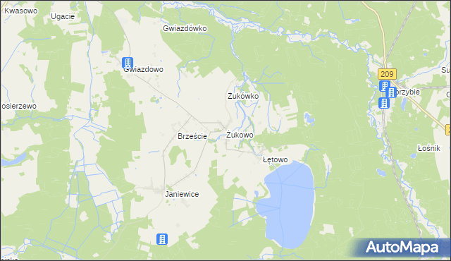 mapa Żukowo gmina Sławno, Żukowo gmina Sławno na mapie Targeo