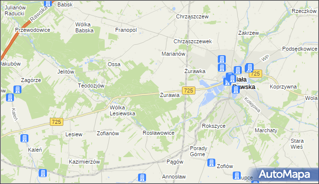 mapa Żurawia gmina Biała Rawska, Żurawia gmina Biała Rawska na mapie Targeo