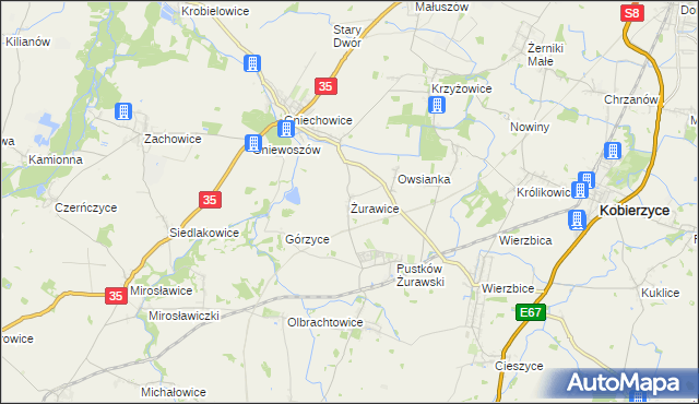 mapa Żurawice gmina Kobierzyce, Żurawice gmina Kobierzyce na mapie Targeo