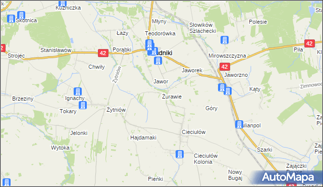 mapa Żurawie gmina Rudniki, Żurawie gmina Rudniki na mapie Targeo