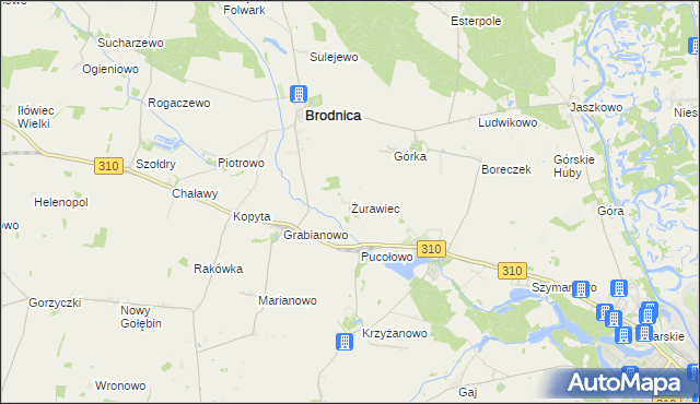 mapa Żurawiec gmina Brodnica, Żurawiec gmina Brodnica na mapie Targeo