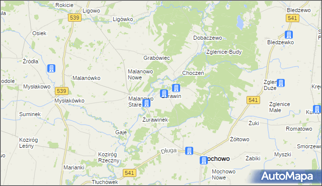mapa Żurawin gmina Mochowo, Żurawin gmina Mochowo na mapie Targeo