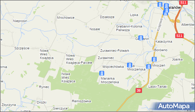 mapa Żurawiniec gmina Baranów, Żurawiniec gmina Baranów na mapie Targeo