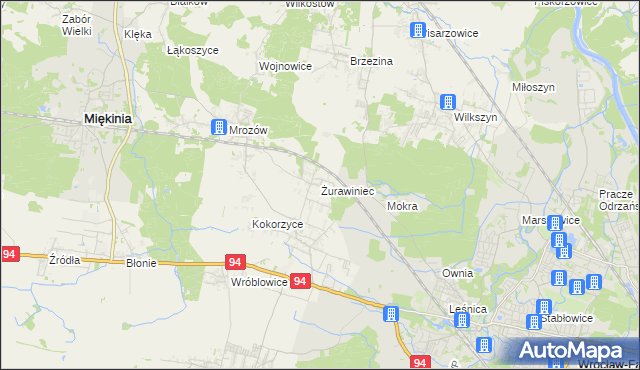 mapa Żurawiniec gmina Miękinia, Żurawiniec gmina Miękinia na mapie Targeo