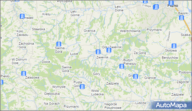 mapa Zwiernik gmina Pilzno, Zwiernik gmina Pilzno na mapie Targeo