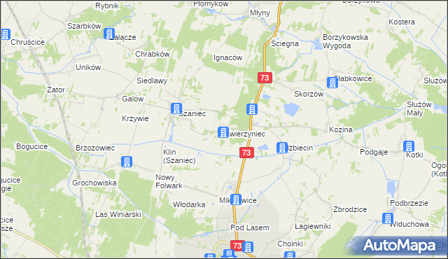 mapa Zwierzyniec gmina Busko-Zdrój, Zwierzyniec gmina Busko-Zdrój na mapie Targeo