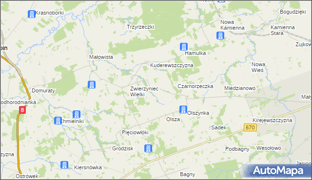 mapa Zwierzyniec Mały gmina Dąbrowa Białostocka, Zwierzyniec Mały gmina Dąbrowa Białostocka na mapie Targeo