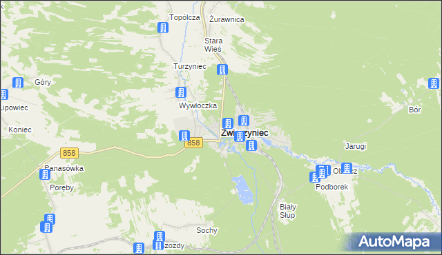 mapa Zwierzyniec powiat zamojski, Zwierzyniec powiat zamojski na mapie Targeo