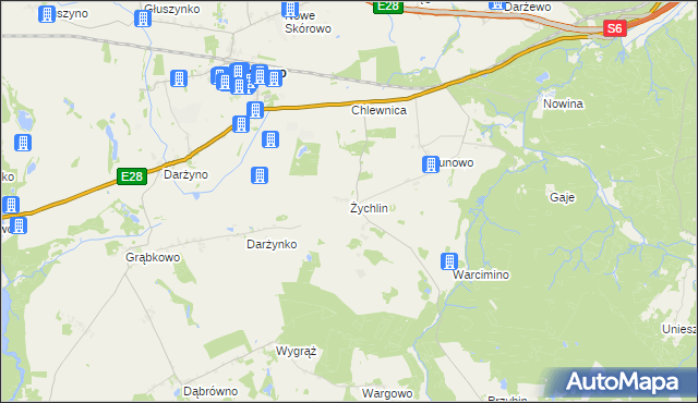 mapa Żychlin gmina Potęgowo, Żychlin gmina Potęgowo na mapie Targeo