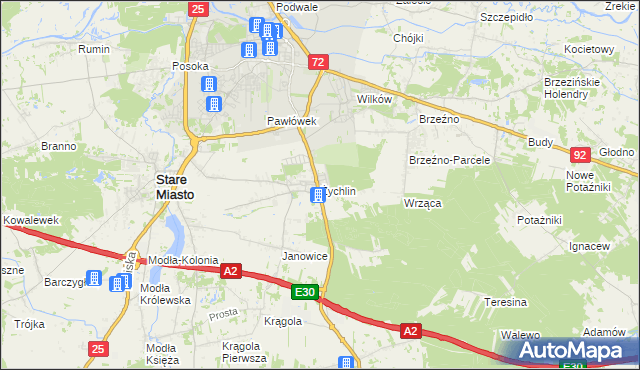 mapa Żychlin gmina Stare Miasto, Żychlin gmina Stare Miasto na mapie Targeo