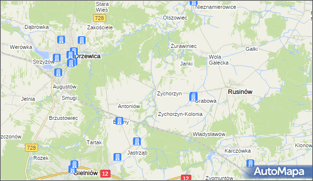 mapa Zychorzyn, Zychorzyn na mapie Targeo