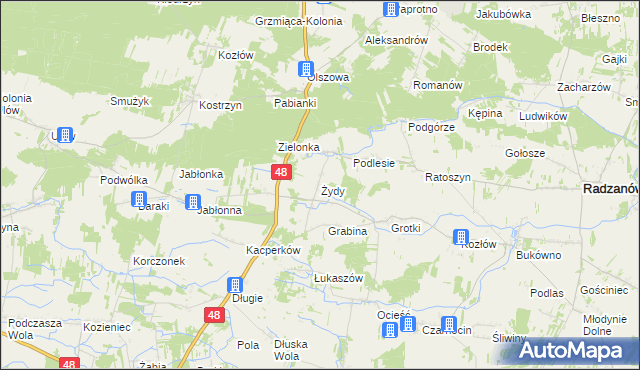 mapa Żydy gmina Radzanów, Żydy gmina Radzanów na mapie Targeo